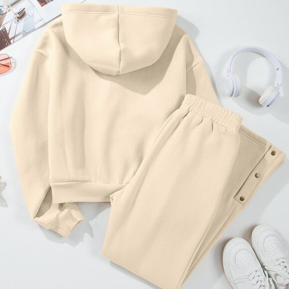 Parchment Solid Color Hoodie and High Waist Pants Two Piece Activewear - Picture 12 of 12
